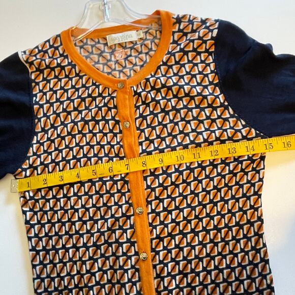 Spartina Fair and Square Cardigan Womens XS Merino Wool Navy & Orange Button - Picture 7 of 8
